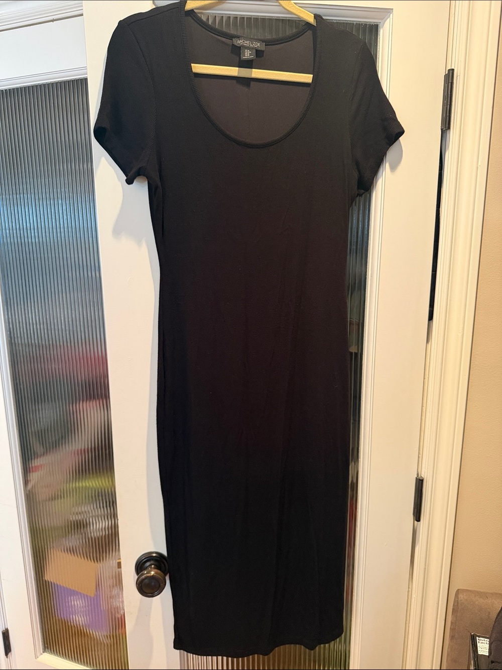 RACHEL ZOE Black Short-Sleeve Scoop Neck Midi Dress- lined